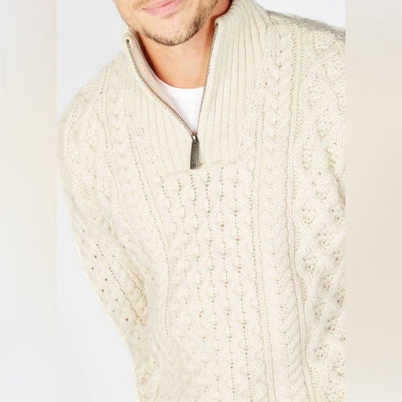 IrelandsEye Men’s Aran Knit 1/4 Zip  100% Merino Wool Turtleneck Sweater size L - Picture 9 of 9